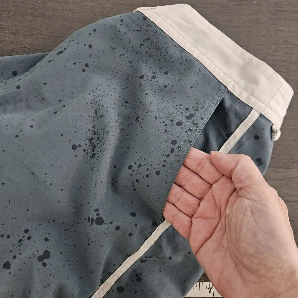Vuori Cruise Board Swim Shorts Men's 36 Steel Blue Splatter Drawstring